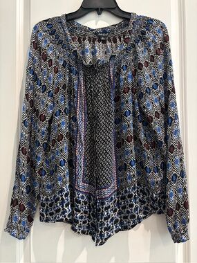 Lucky Brand Boho Geometric Print Peasant Blouse Women’s XL